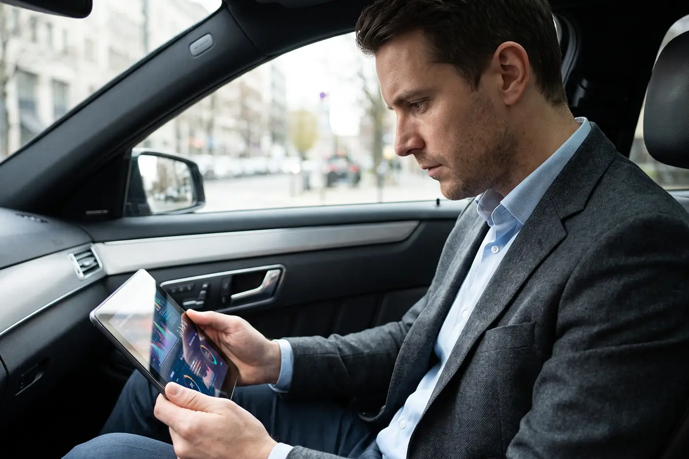 remote sales rep focused on training in car